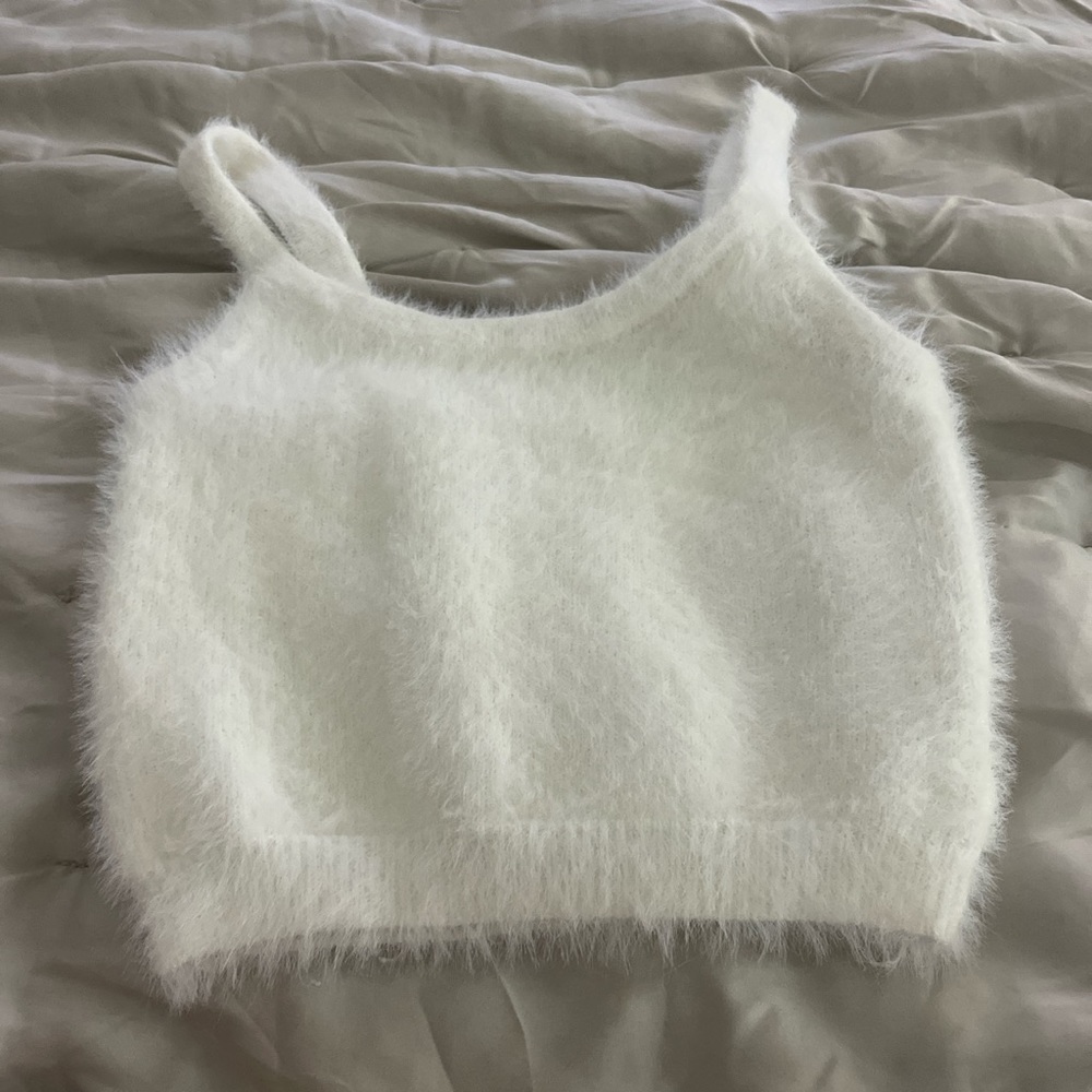 Colorful Natalie white fuzzy top